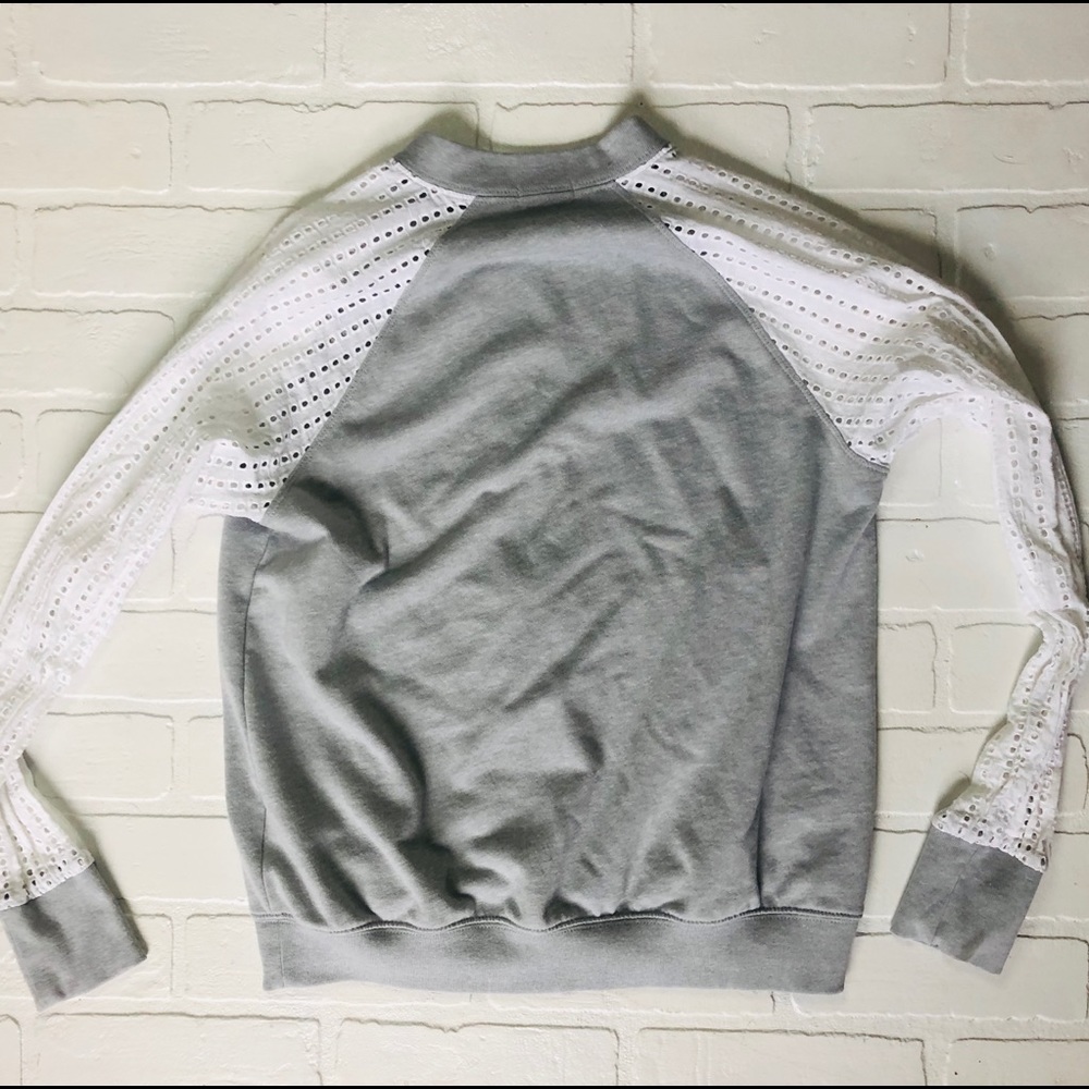 GAP Gray and White Eyelet Sleeve Zip-Up Jacket - Picture 6 of 8